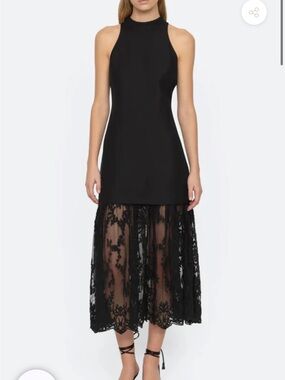 Marja sea New York Black Lace-Hem Sleeveless Midi Dress
